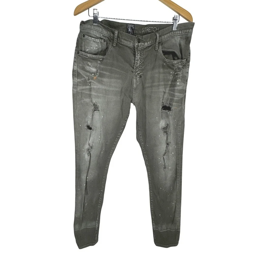 PRPS Goods & Co Mens Windsor Fit Distressed Gray Paint Splatter Slim Jeans 38‎
